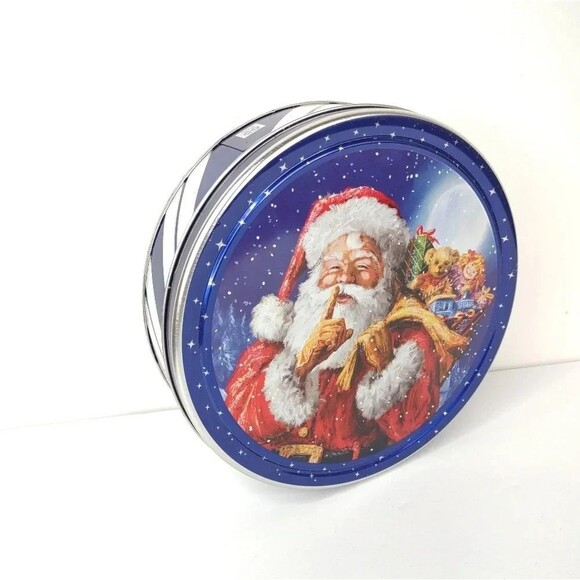 Santa Claus Cookie Tin Christmas Cookie Tin Container - Picture 1 of 11